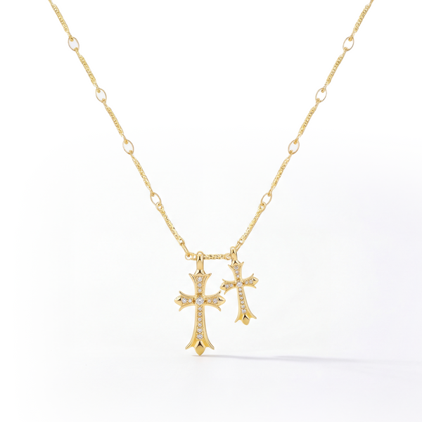 Podwójny Krzyż Naszyjnik (Złoto)