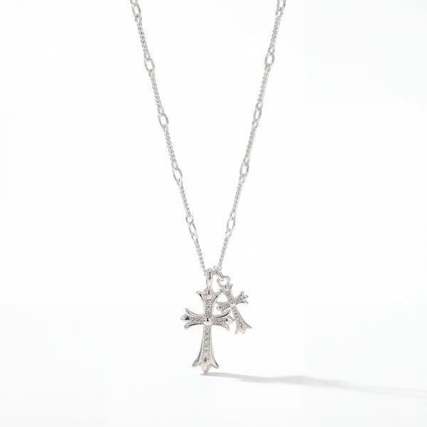 Podwójny Krzyż Naszyjnik (Srebro)
