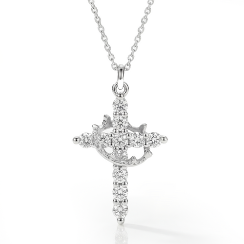 Divina Krzyż z Koroną Naszyjnik (Różowe Złoto)